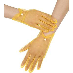 Women's Yellow Evening Pearl Short Gloves Wedding Dance Party Tea Accessories